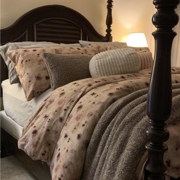 Casaluna Linen Blend Duvet Cover Set - Brown Floral - Picture 5 of 14